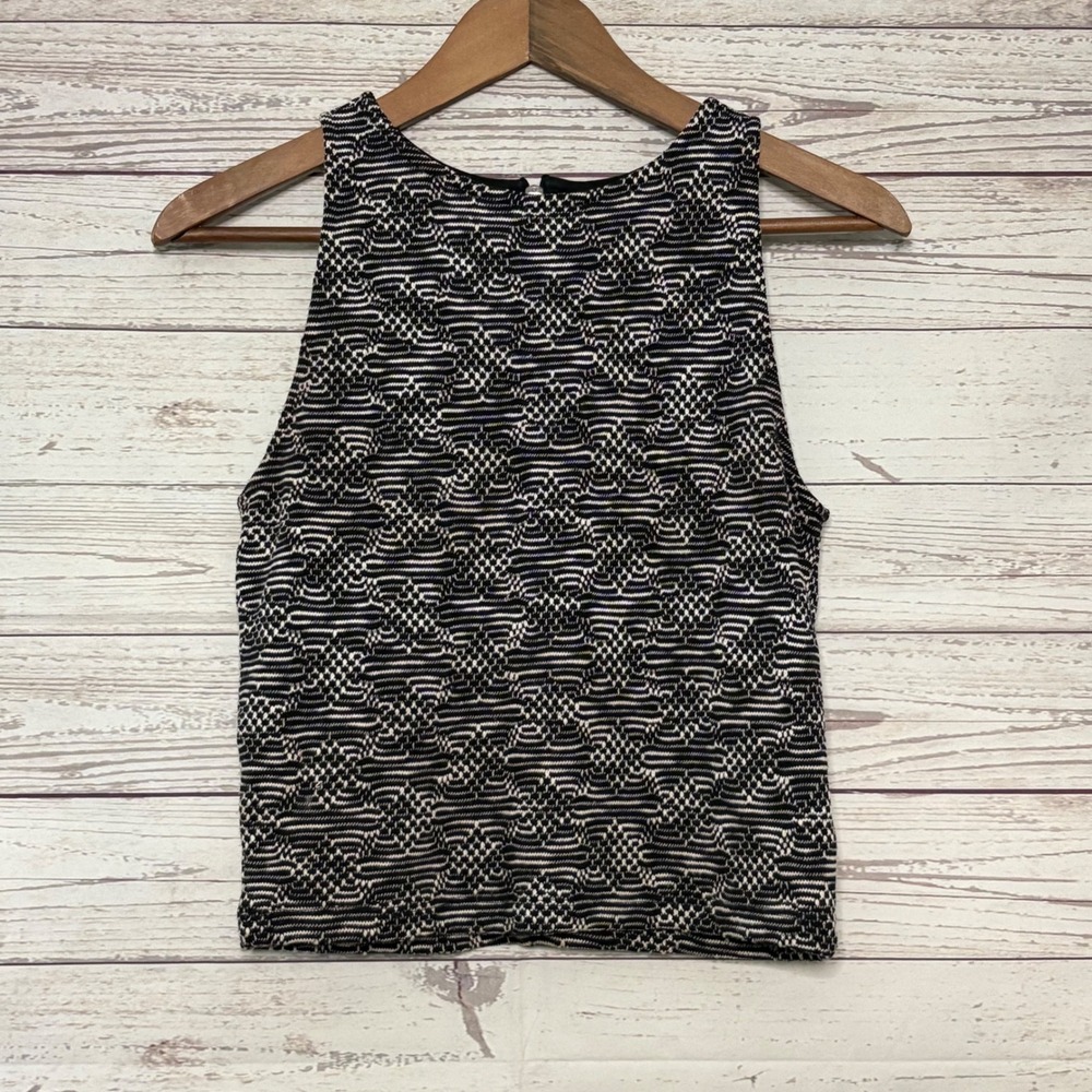 Sanctuary Clothing Black White Geometric Knit Crop Top Exposed Zipper XS